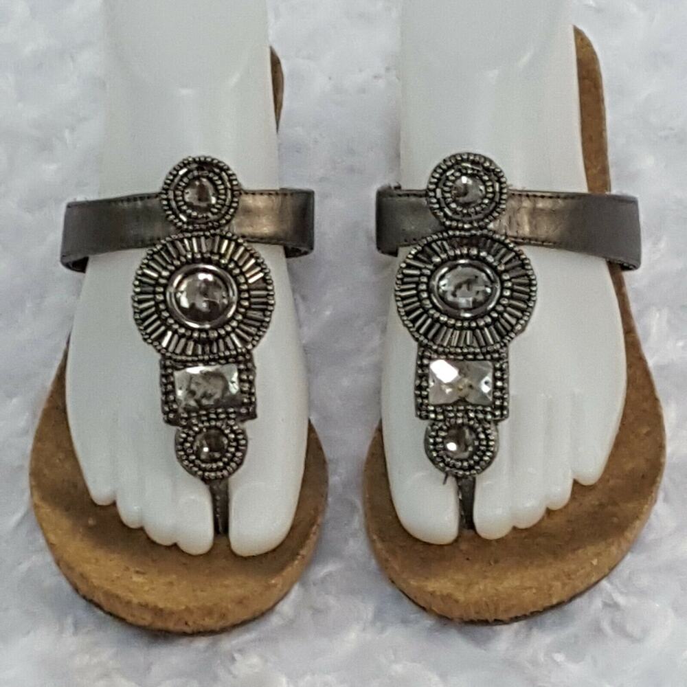 Kenneth Cole Reaction Women 6 Zone Out Toe Sandal Rhinestones Slip On Cork Wedge